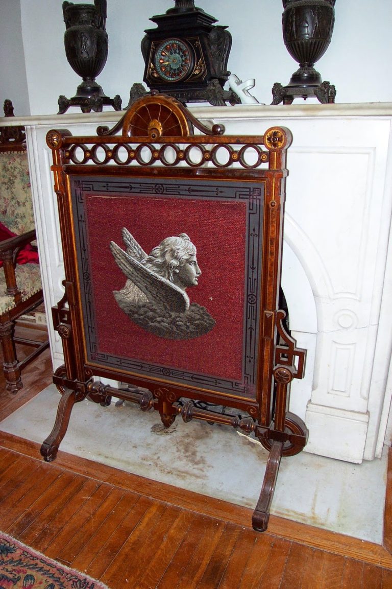 American Beaded fire screen with a Renaissance Revival Frame